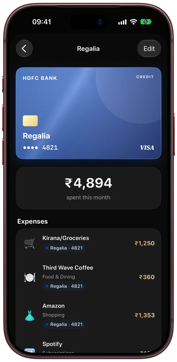 One card, with this month's spending
